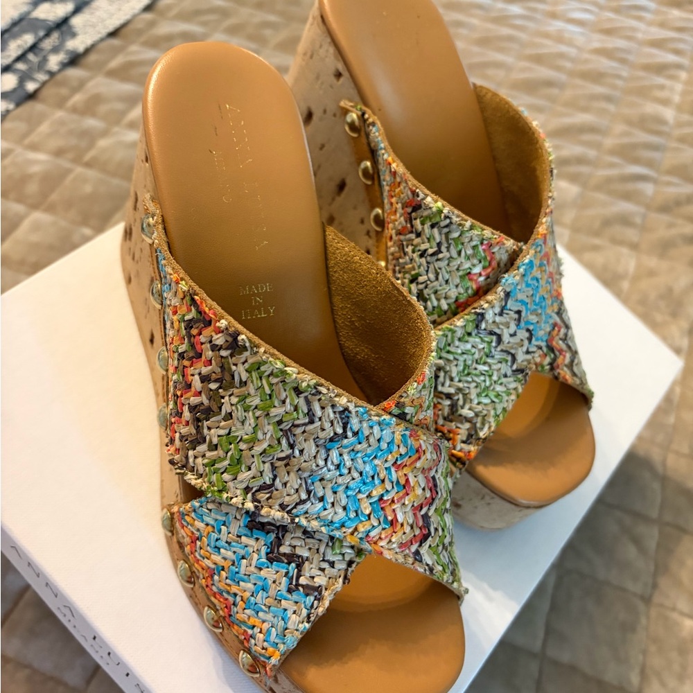 Anna Luisa Multicolor Woven Cork Wedge Sandals - Picture 3 of 5